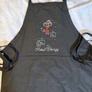 Kaufman Black Apron with 'Retail Therapy' Rhinestone Graphic